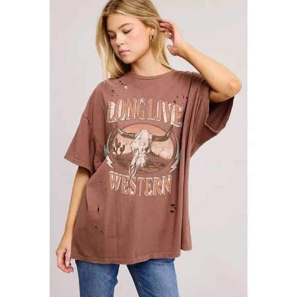 Long Live Western Graphic S/S Distressed Oversized Seamless