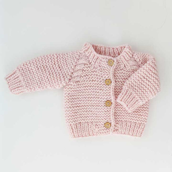 Blush Pink Garter Stitch Cardigan Sweater