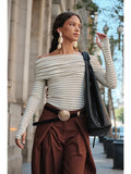 Striped Knit Foldover Off-Shoulder Bodysuit