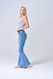 HIGH RISE FLARE WITH MINI FRINGE IN MEDIUM WASH