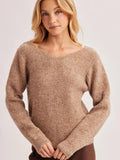 Crochet Lace Back V-Neck Knit Sweater Pullover