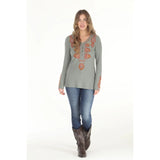 Embroidered Thermal Long Sleeve V-Neck