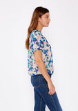 Textured Floral Puff Sleeve Button Front Top