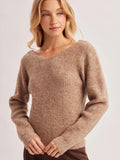 Crochet Lace Back V-Neck Knit Sweater Pullover