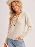 Crochet Lace Back V-Neck Knit Sweater Pullover