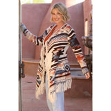 Aztec Fringe Hem Cardigan Sweater