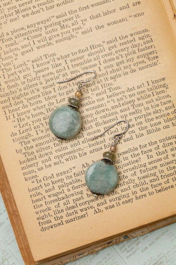 Wisdom Within Czech Glass, Cats Eye With Coin Shaped Amazonite Simple Earrings