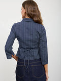 Stripe Collared Long Sleeve Empire Waist Top