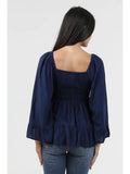 Flare Sleeve Vneck Top with Lace Trim