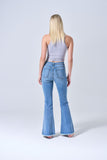 HIGH RISE FLARE WITH MINI FRINGE IN MEDIUM WASH