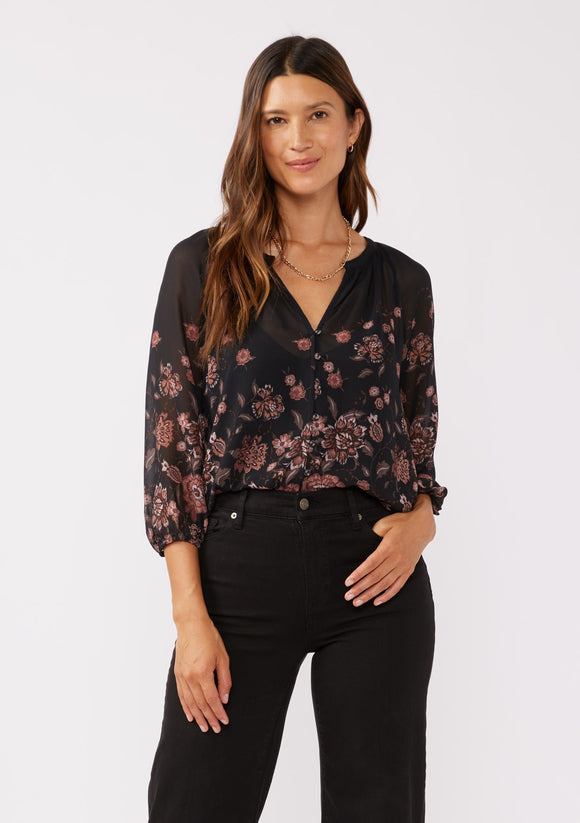 Floral Raglan Button Down Blouse