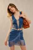 Metal Eyelet Lace Up Fitted Denim Vest - Wild Skyes