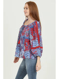 Printed Blouse with Lace Insets