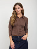 Stripe Collared Long Sleeve Empire Waist Top