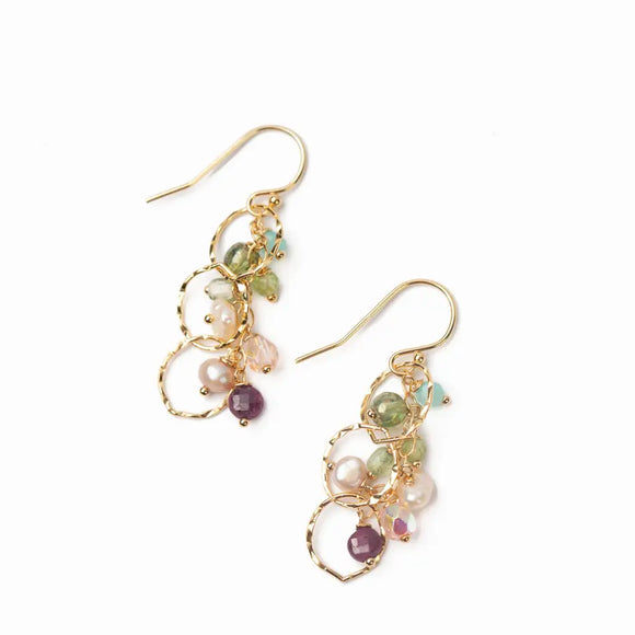 Hope Ruby, Pearl, Amazonite Cluster Earrings