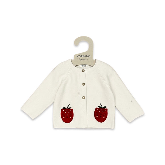 Strawberry Embroidered Pocket Baby Cardigan (Organic Cotton)