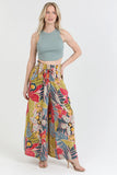 Tropical Print Wide Leg Smocked Waist Pants