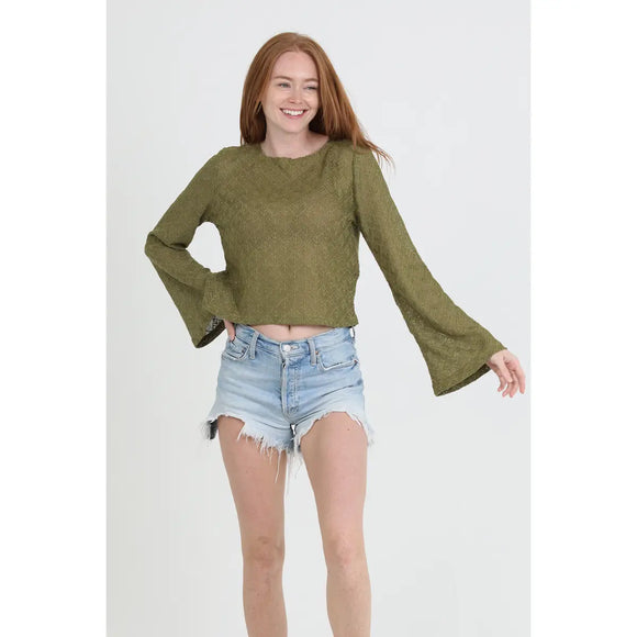 Light Weight Open Knit Flare Sleeve Top