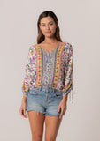 Bohemian Floral Ruched Sleeve Button Down Blouse - Wild Skyes