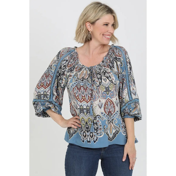 Lace Trim Printed Blouse