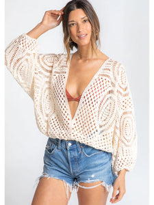 Long Sleeve Crochet Surplice Top