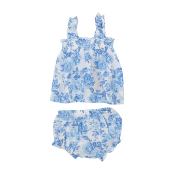 RUFFLY STRAP TOP AND BLOOMER SET - ROSES IN BLUE