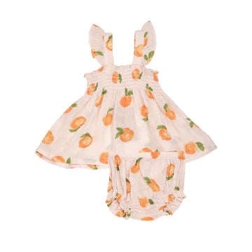 RUFFLE STRAP SMOCKED TOP AND DIAPER COVER - PEACHES