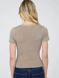 Washed Ribbed Short Sleeve Cropped Knit Tee