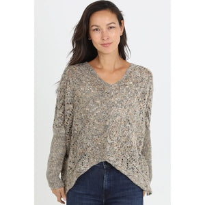 Marled Yarn V Neck Pullover Sweater