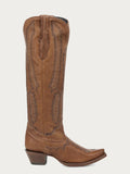 A5233 - WOMEN'S HONEY SERRATED PATTERN EMBROIDERY TALL TOP SNIP TOE COWBOY BOOT