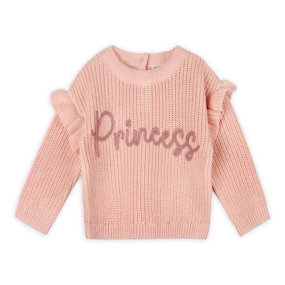 Princess Embroidered Slouchy Sweater Knit Baby Pullover