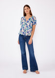 Textured Floral Puff Sleeve Button Front Top