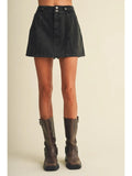 Double-Button Wide Waistband Denim Skort