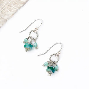 Czech Glass Silver Etched Aqua Czech Glass Cluster Earrings