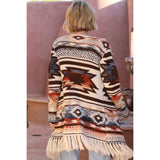 Aztec Fringe Hem Cardigan Sweater