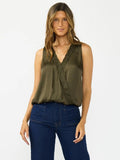 Sleeveless Embroidered Surplice Top with Elastic Hem