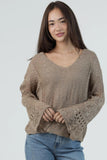 V Neck Flare Sleeve Light Weight Knit Pu