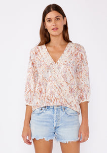 Ikat 3/4 Sleeve High-Low Surplice Blouse