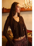 Lace Ruffled Tie-Front Bell-Sleeve Top