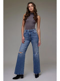 Medium Wash Knee Distressed High Rise Comfort Flare - Wild Skyes