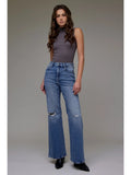 Medium Wash Knee Distressed High Rise Comfort Flare - Wild Skyes