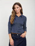 Stripe Collared Long Sleeve Empire Waist Top