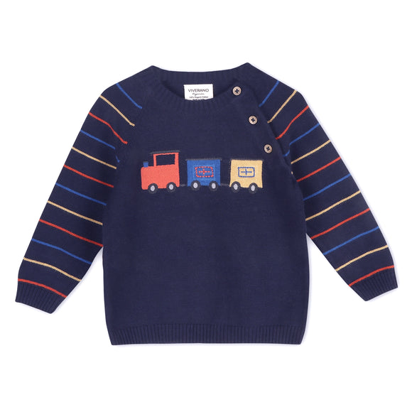 Train Jacquard Knit Baby Raglan Pullover Sweater (Organic)