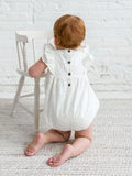 Organic Elowyn Eyelet Ruffle Bubble Romper - Coconut