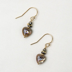 Alchemy Faceted Pyrite With Abalone Shell Hearts Simple Earrings