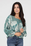 Lace Trim Neck and Crochet Insert On Sleeves Blouse