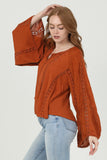 V Neck Lace Inset Flowy Top