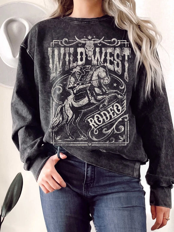 Wild West Rodeo Cowboy Mineral Graphic Terry Sweatshirt