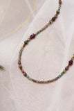 Mauve 16.5" Garnet, Czech Glass, Lepidolite, Strawberry Quartz Collage Necklace