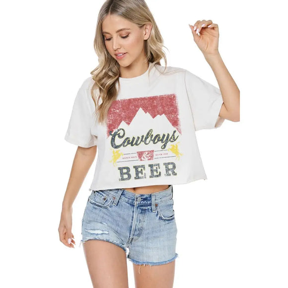 Cowboy & Beer Vintage Graphic S/S Faux Cropped Tee